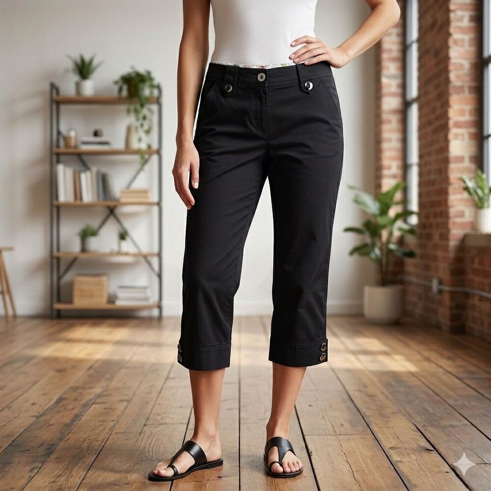 Sandro Sportwear Capri Pants Womens 12 Black Cropped